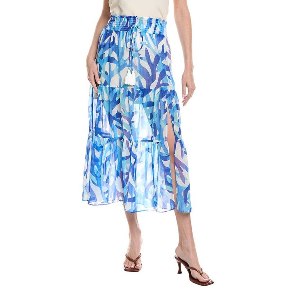 Milly Womens Jem Under The Sea Tiered Chiffon Midi Skirt, Blue